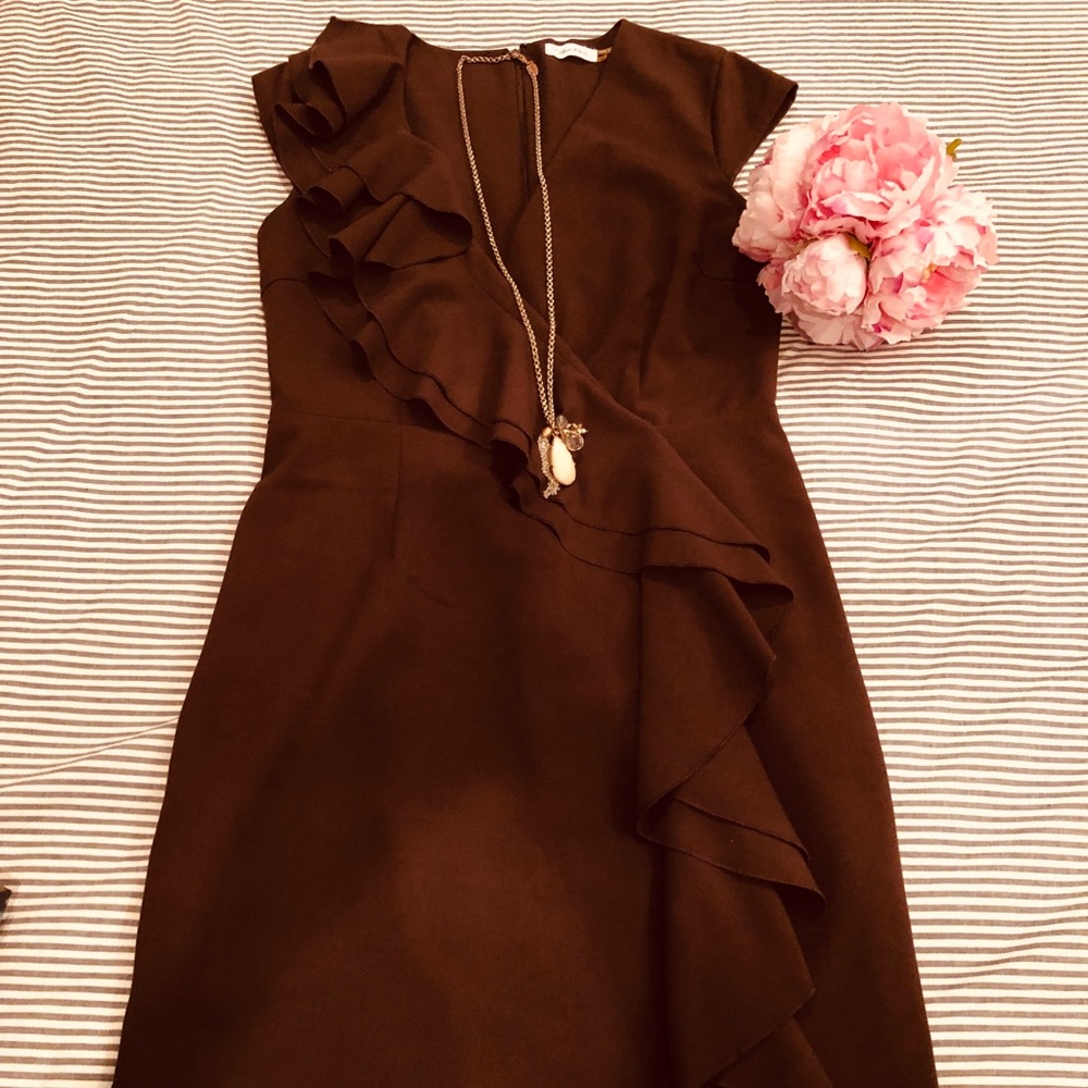 🍫 Chocolate Brown 🍫 Calvin Klein Ruffle Dress
